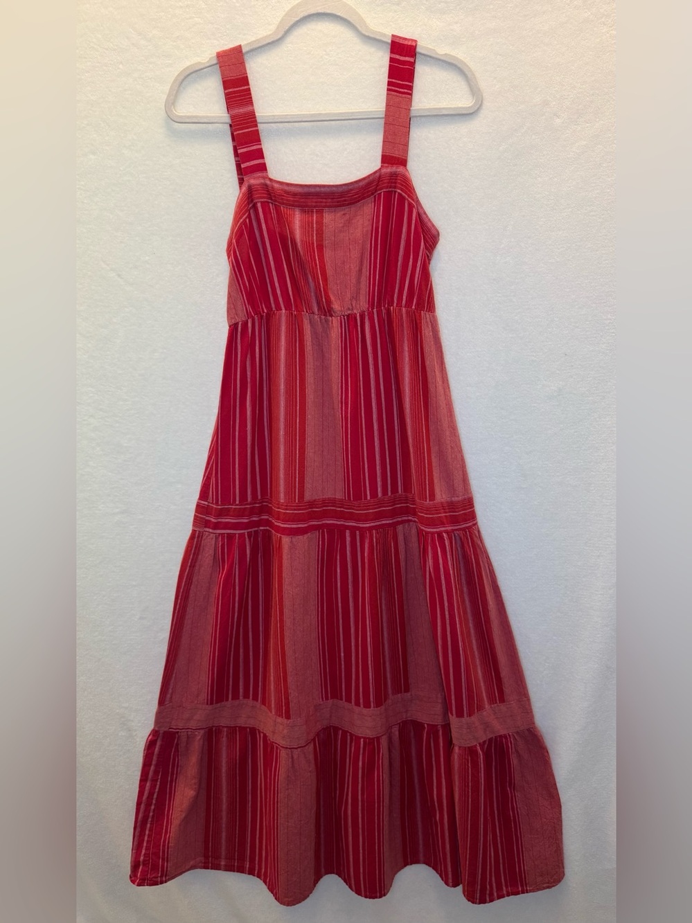 Sage The Label Linen Blend Red Striped Tiered Sundress Size M Vacation Cruise